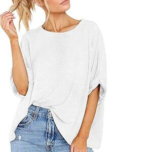 Free People Fp Beach Women's White Round Neck Short Sleeve Loose Tee Tops XS NWT